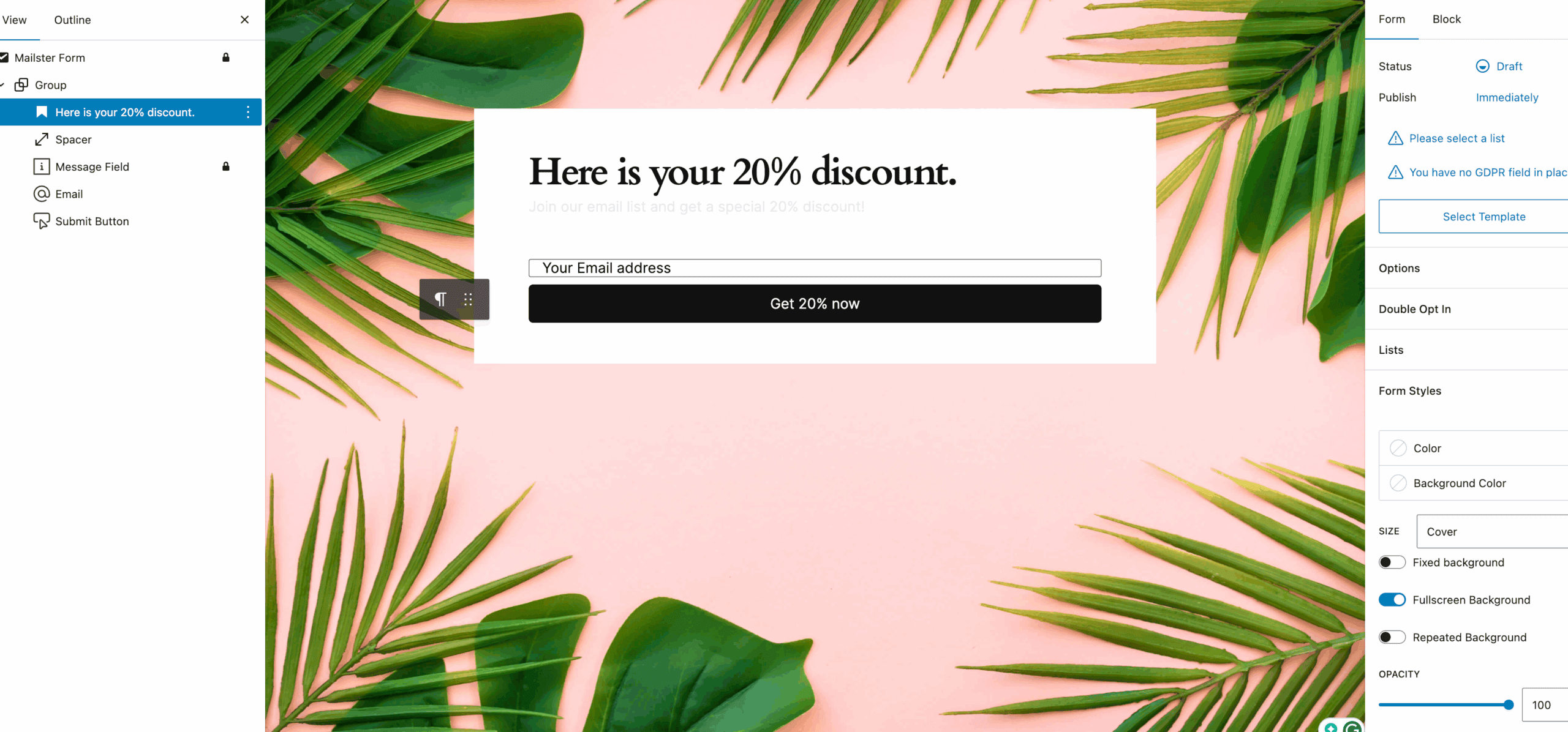 
Drag and drop form creation mailster