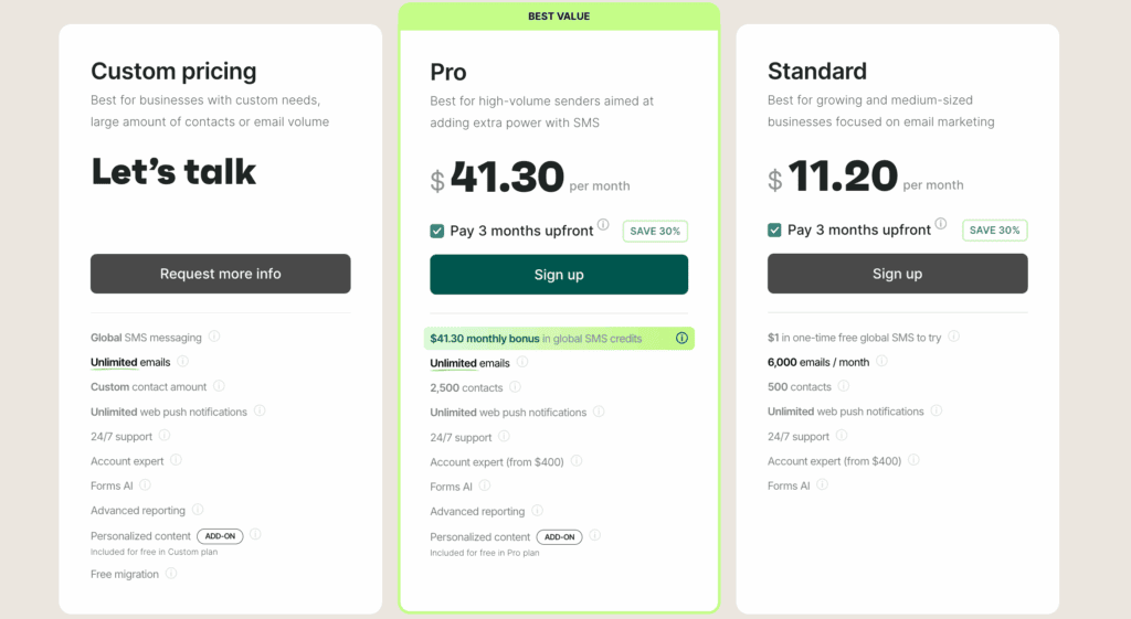 Omnisend pricing page