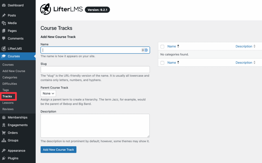 LifterLMS course tracks