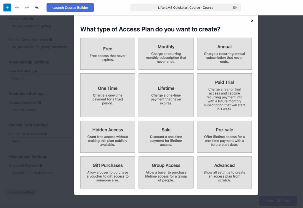 LifterLMS access plan