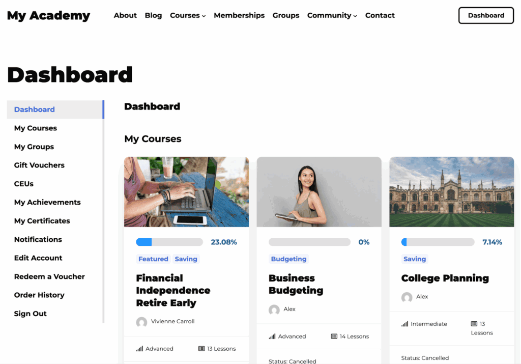 lifterLMS dashboard