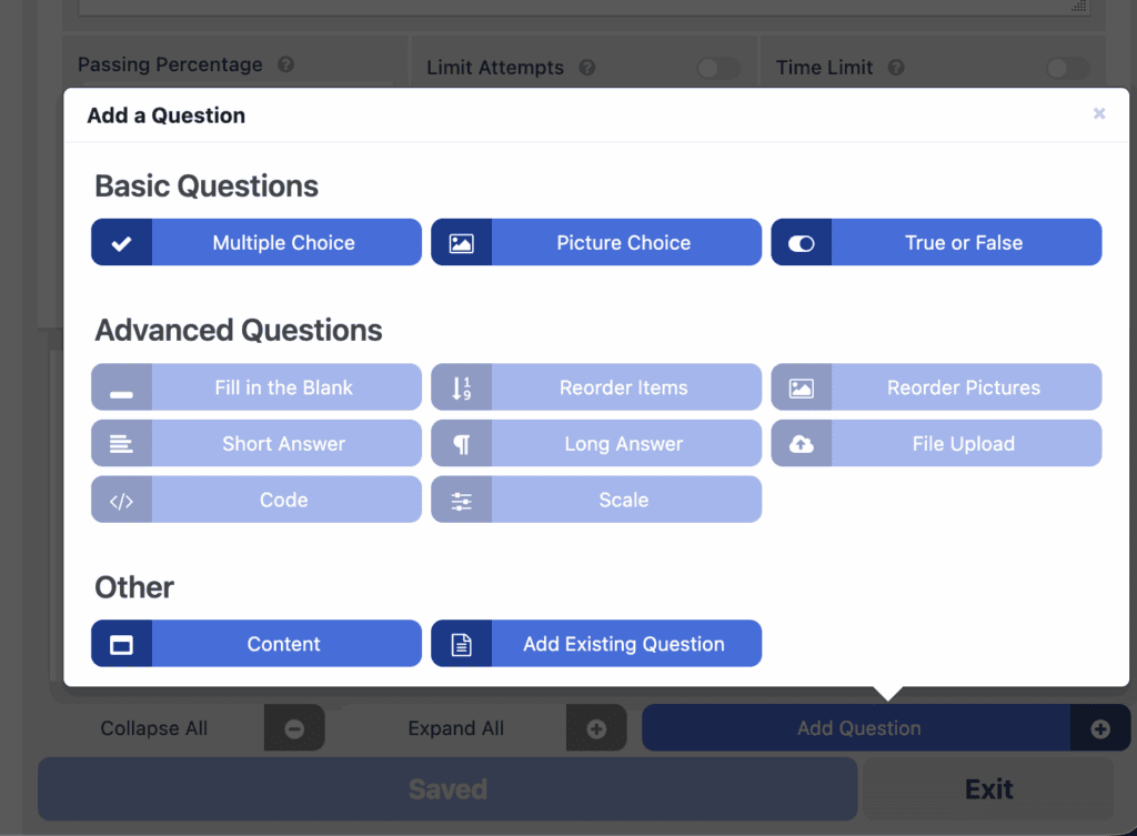 LifterLMS quiz tools