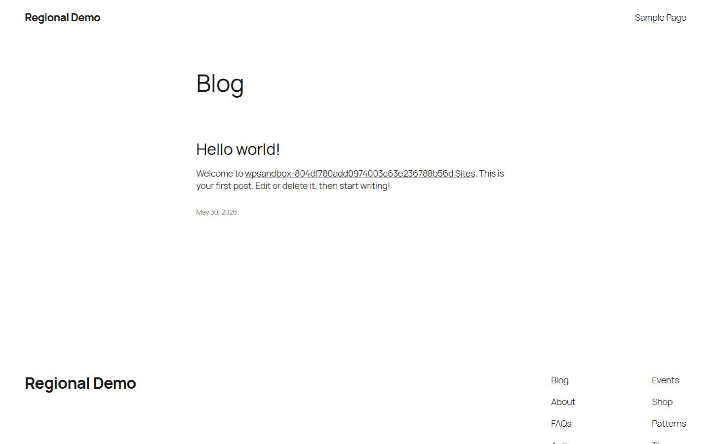 Regional Demo Multisite subsite loading successfully on the public frontend