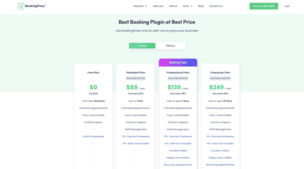 BookingPress pricing page