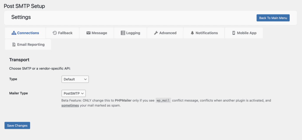Post SMTP settings