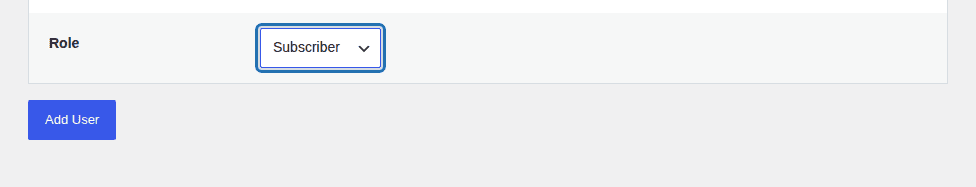 WordPress Add New User form with role selector