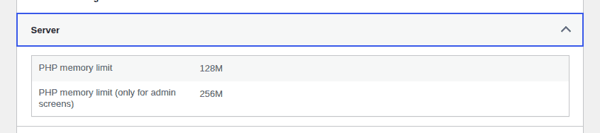 PHP memory limit rows in the WordPress Site Health Server panel