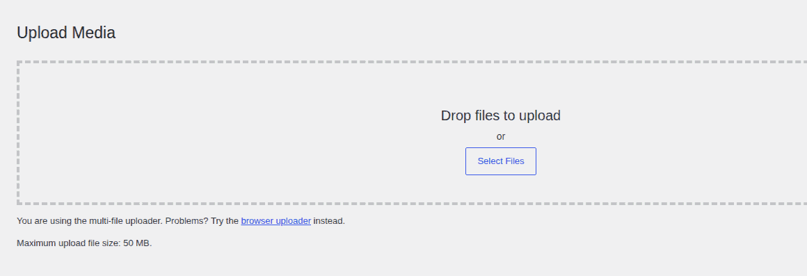 WordPress Media Library upload area