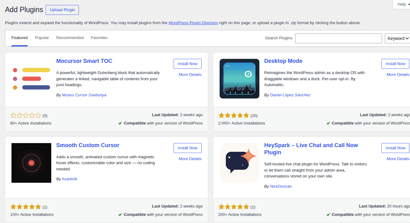 WordPress Add Plugins screen
