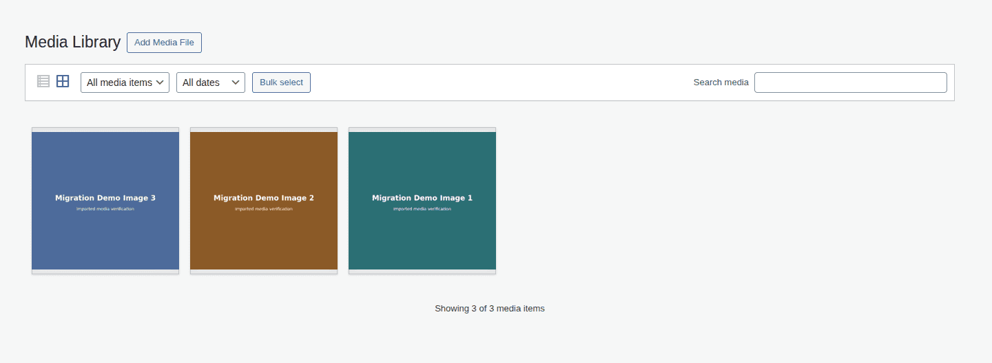 Media Library grid for checking migrated images