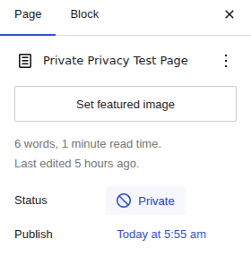 WordPress editor visibility setting set to private