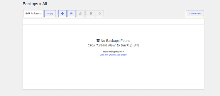 Duplicator package screen for backup and migration workflows