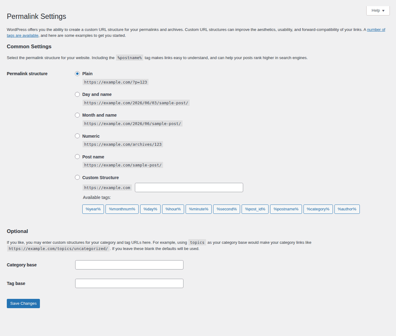Permalink settings screen after migration