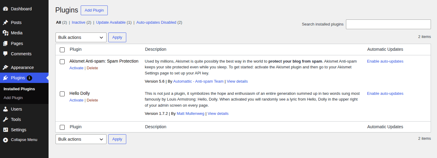 WordPress plugins table illustrating shared plugin stack risk