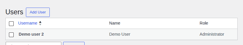 WordPress Users screen showing role column