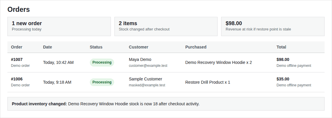 WooCommerce orders showing why stores need frequent backups