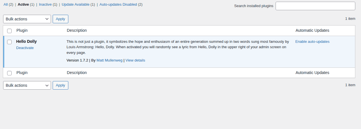 Active plugins list on the destination site