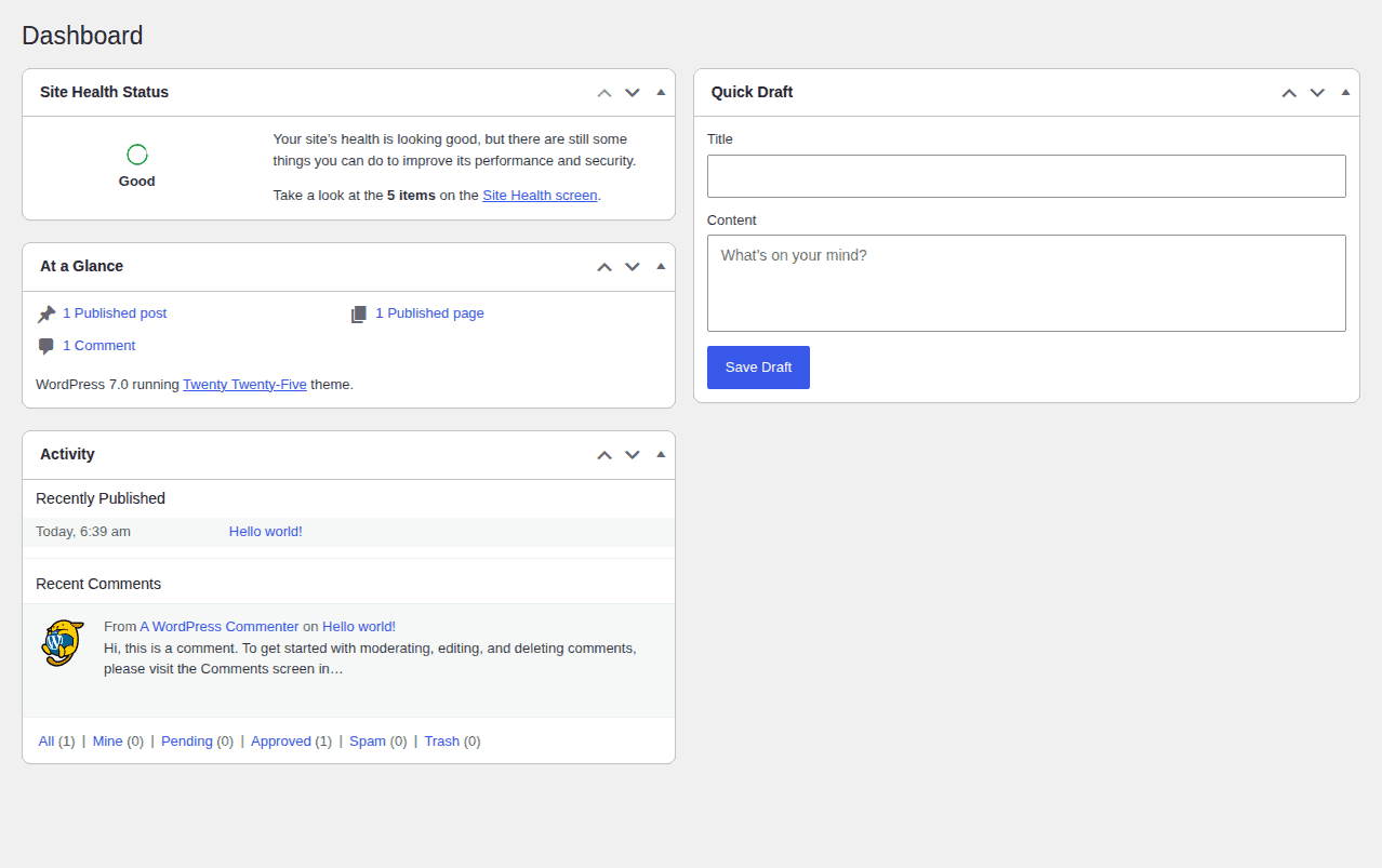 WordPress admin dashboard loading again after recovery