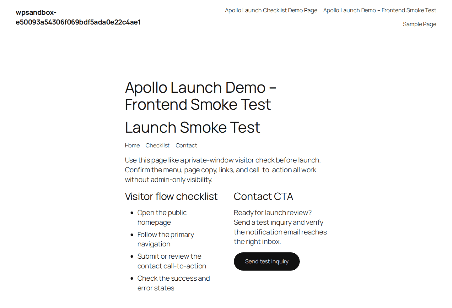 Frontend smoke test in a private browser window