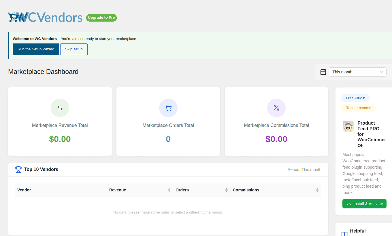 WC Vendors marketplace setup screen for WooCommerce vendor controls