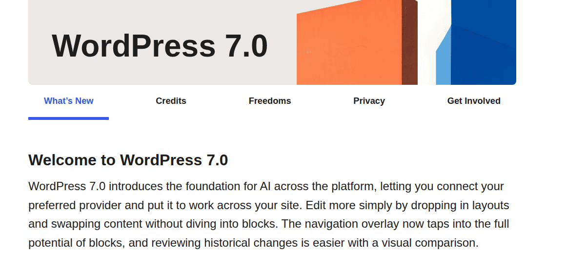 WordPress admin version confirmation after updating core