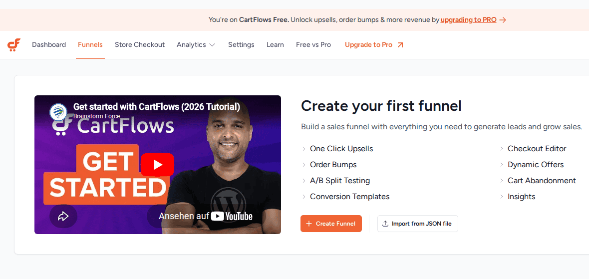 CartFlows funnel builder showing checkout optimization after WooCommerce setup