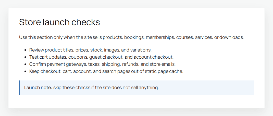Store launch checks for WooCommerce checkout review