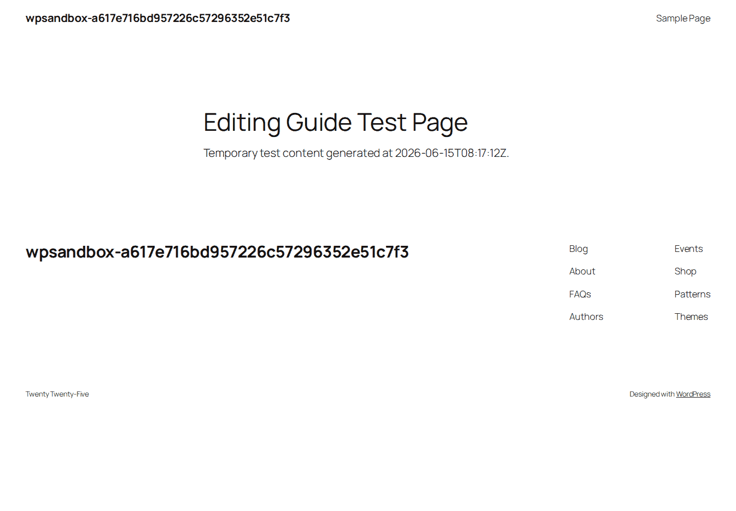 Frontend view of a WordPress page for post-edit verification