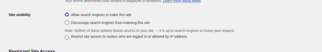 WordPress Reading settings restored for public search indexing