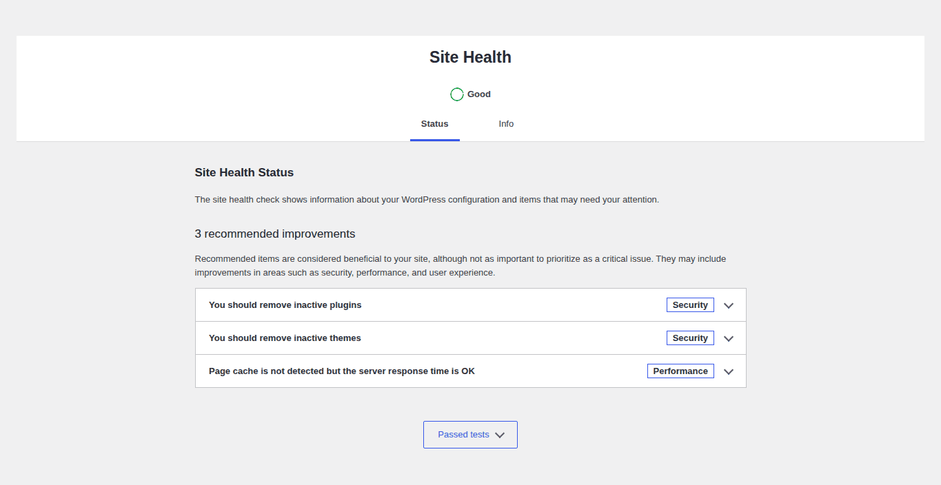WordPress dashboard and Site Health used for post-launch monitoring