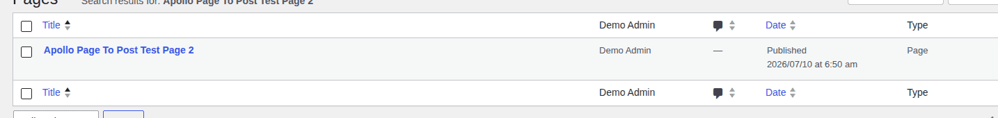 Pages list showing the original content type before conversion