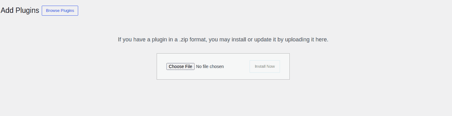 WordPress Upload Plugin form for choosing a plugin ZIP