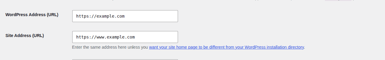 WordPress Address and Site Address fields in General Settings
