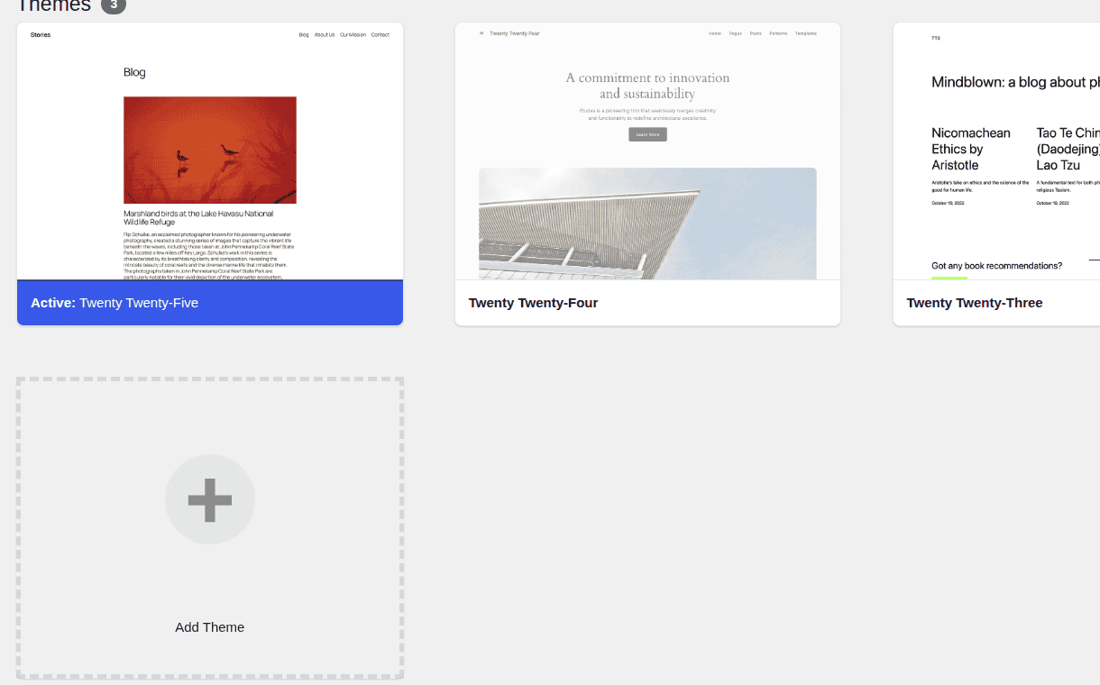 WordPress themes screen for staging review