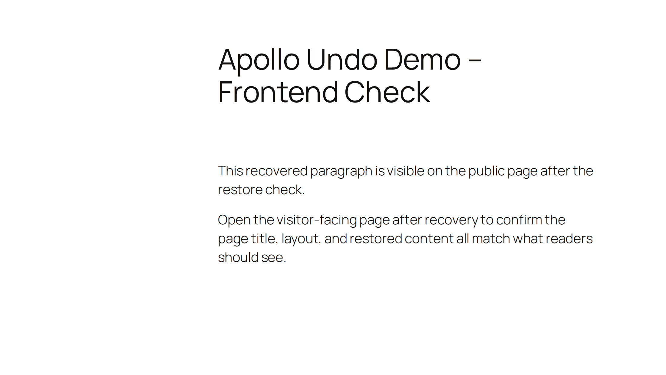 Recovered WordPress post checked on the visitor-facing frontend