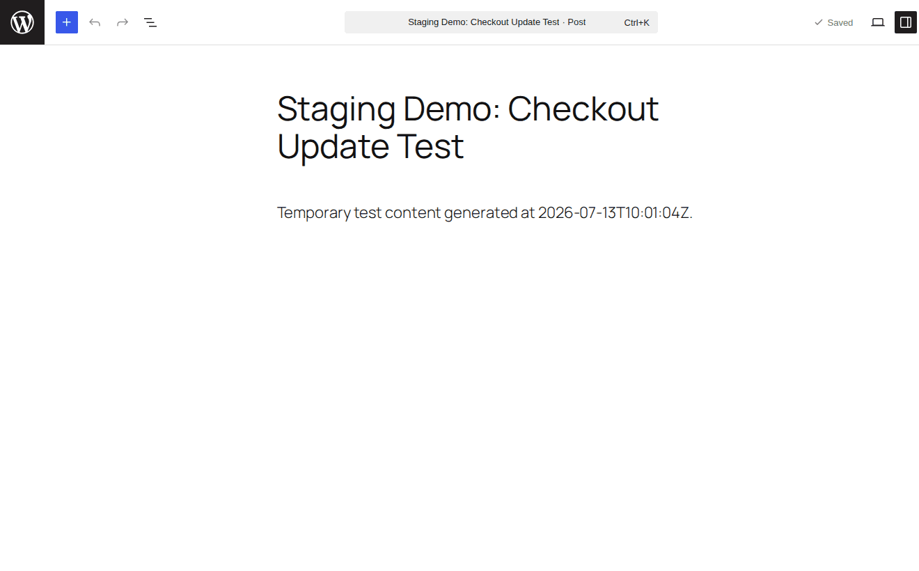 Block editor showing a staged content change before release