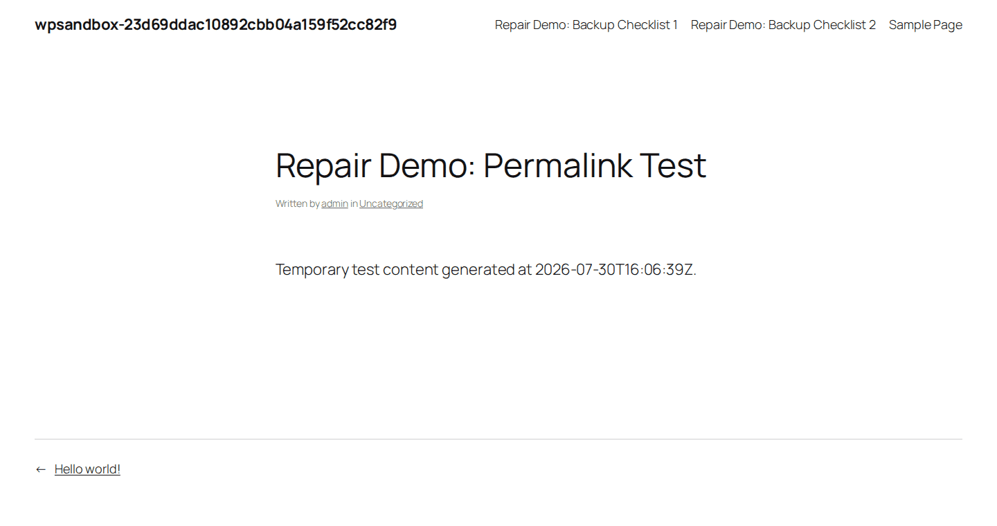 Frontend WordPress page loading after a repair check