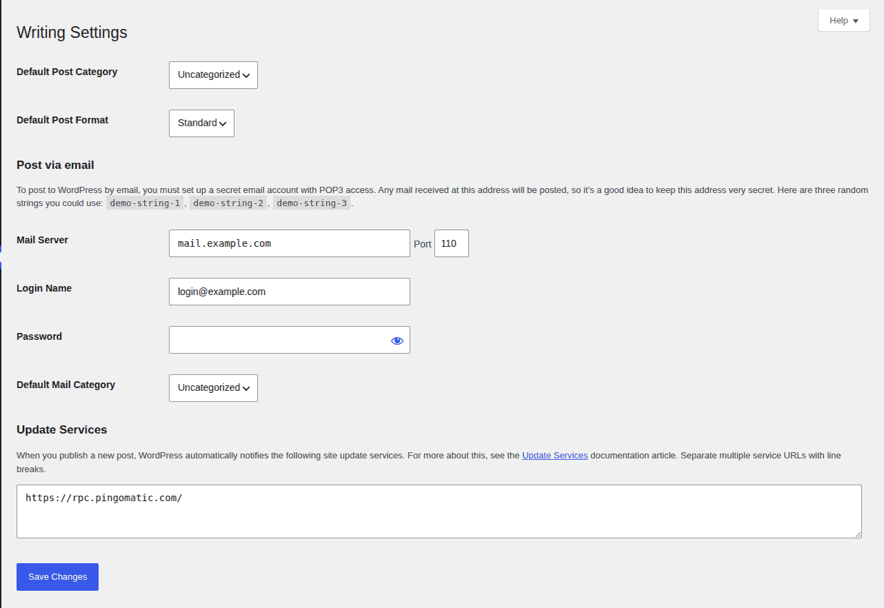 WordPress Writing Settings page without an autosave interval control