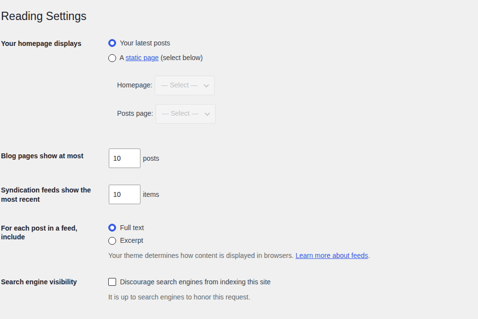 WordPress reading setting for search visibility