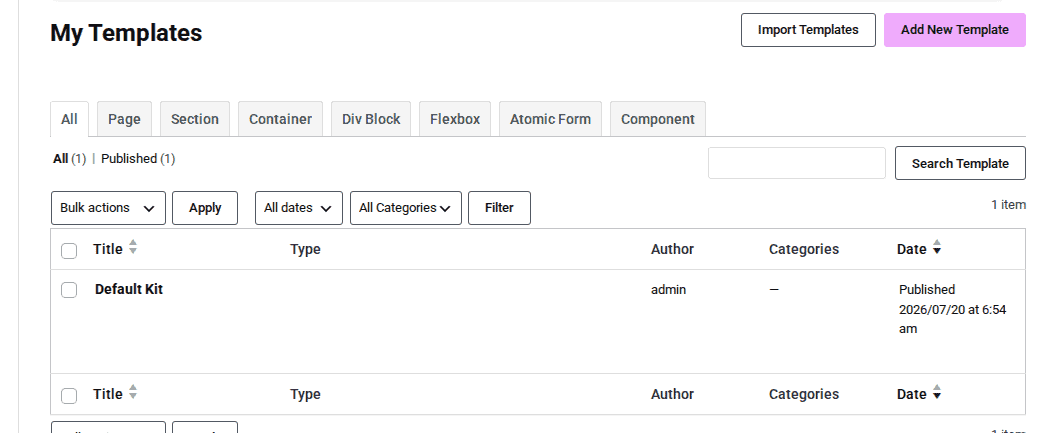 Elementor templates list to include in post-update checks