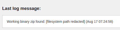 UpdraftPlus Last log message panel