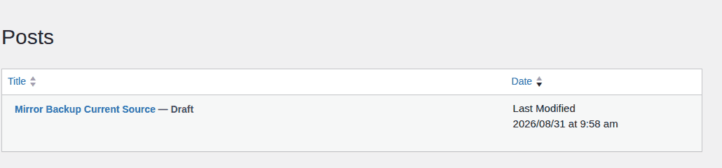 WordPress Posts list showing a current source post and its modified timestamp