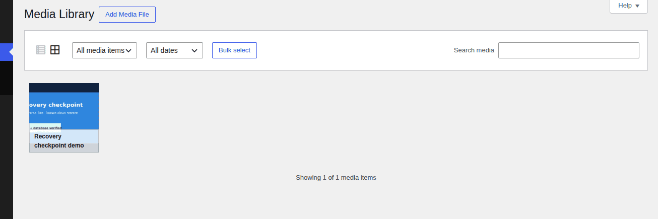 WordPress Media Library showing a restored upload