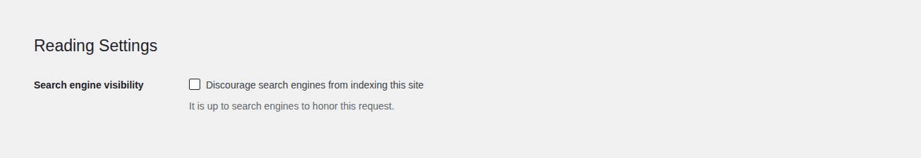 WordPress Reading setting for search engine visibility