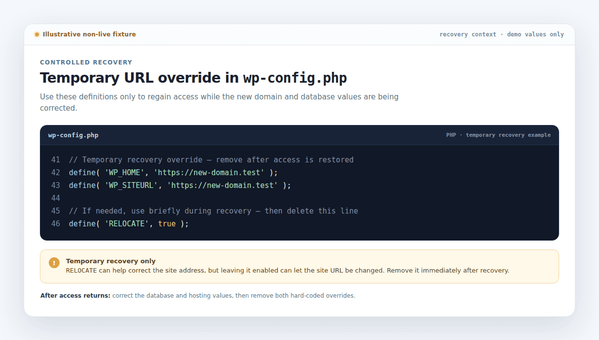 Temporary wp-config.php recovery constants