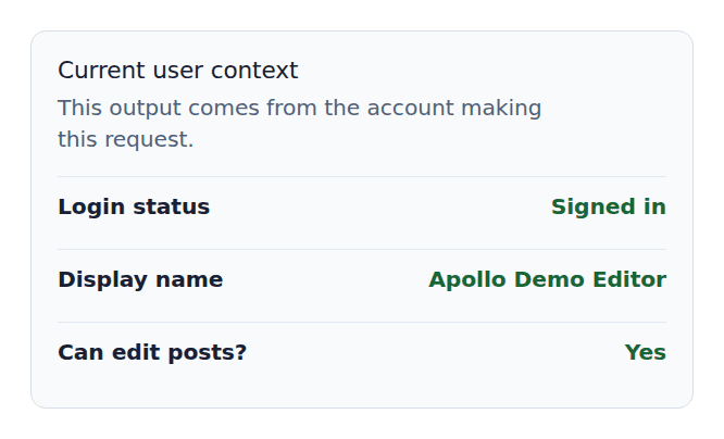 Frontend output showing the current user and edit capability result