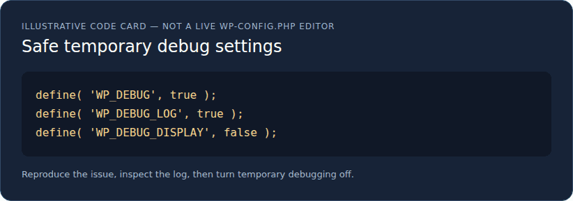 Safe temporary WordPress debug constants