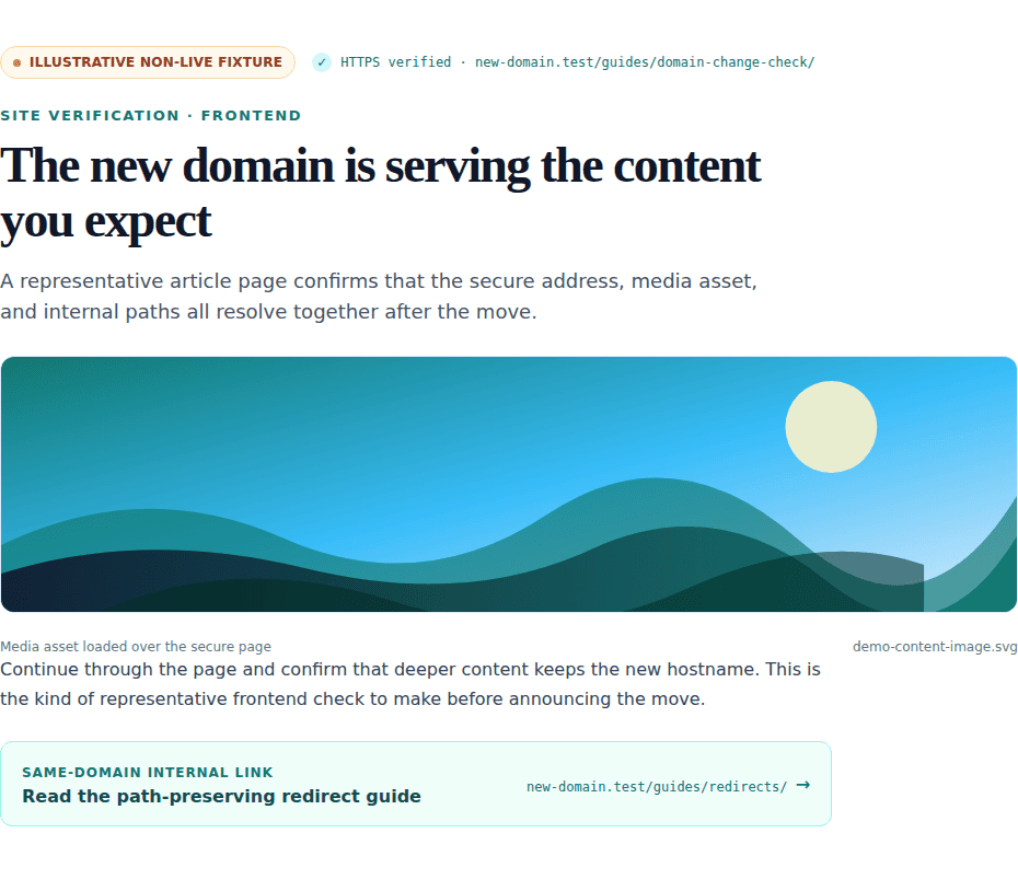 New-domain page with HTTPS media and internal link