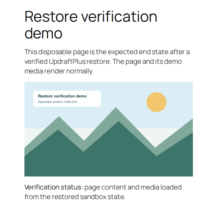 Verified WordPress frontend content after a controlled restore