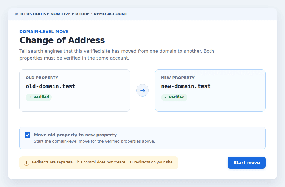 Google Search Console Change of Address for verified domains